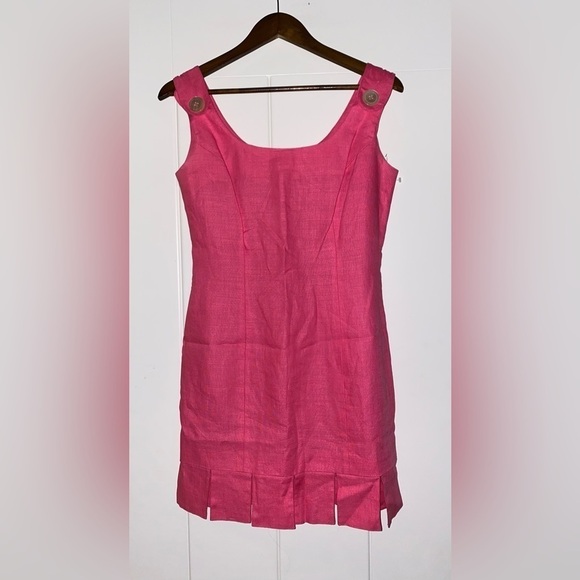 Miss Jackson Linen Mini Dress Lagenlook Boxy Minimalist Pink Women Size 6 - Picture 6 of 8